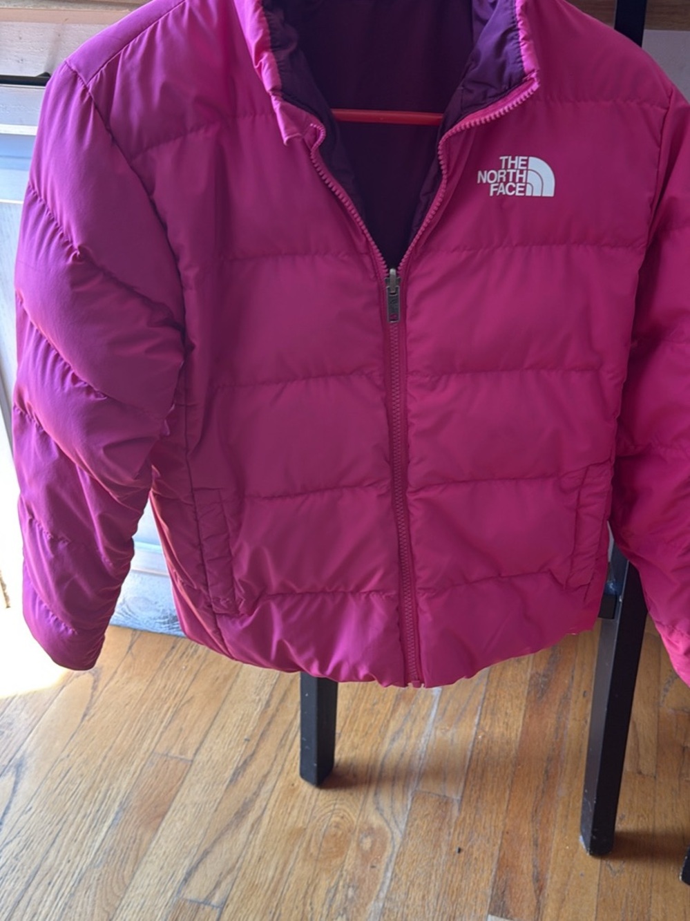 The North Face Kids Reversible Magenta/Maroon Puffer Jacket